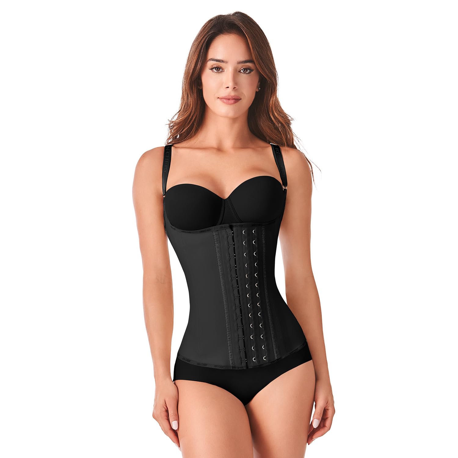 Photo 1 of Ann Chery 2028 Corset Waist Trainer for Women | Colombian Semi Vest Cincher with Adjustable Straps | 3 Hook Latex Shaper Black