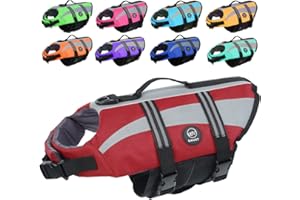 EMUST Dog Life Vests, Adjustable Dog Life Jackets for Small Dogs with Enhanced Buoyancy, Small Dog Flotation Vest with Durable Rescue Handle, Red,XS