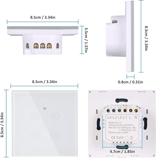 TEEKAR Interruptor de luz ZigBee 3 0 Control de aplicacin de Voz Interruptor de Pared Inteligente de Alexa Compatible con Alexa y Google Home Interruptor de luz con Pantalla tctil Inteligente
