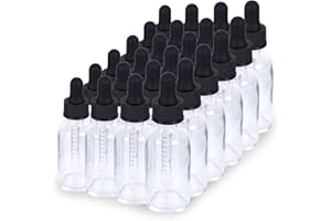 YONKAN 2 oz Dropper Bottle 24 Pack Clear Glass Boston Bottles 60ml with Eye Droppers Black Caps for Essential Oils, Perfume, Leak Proof Travel Bottles for Liquids