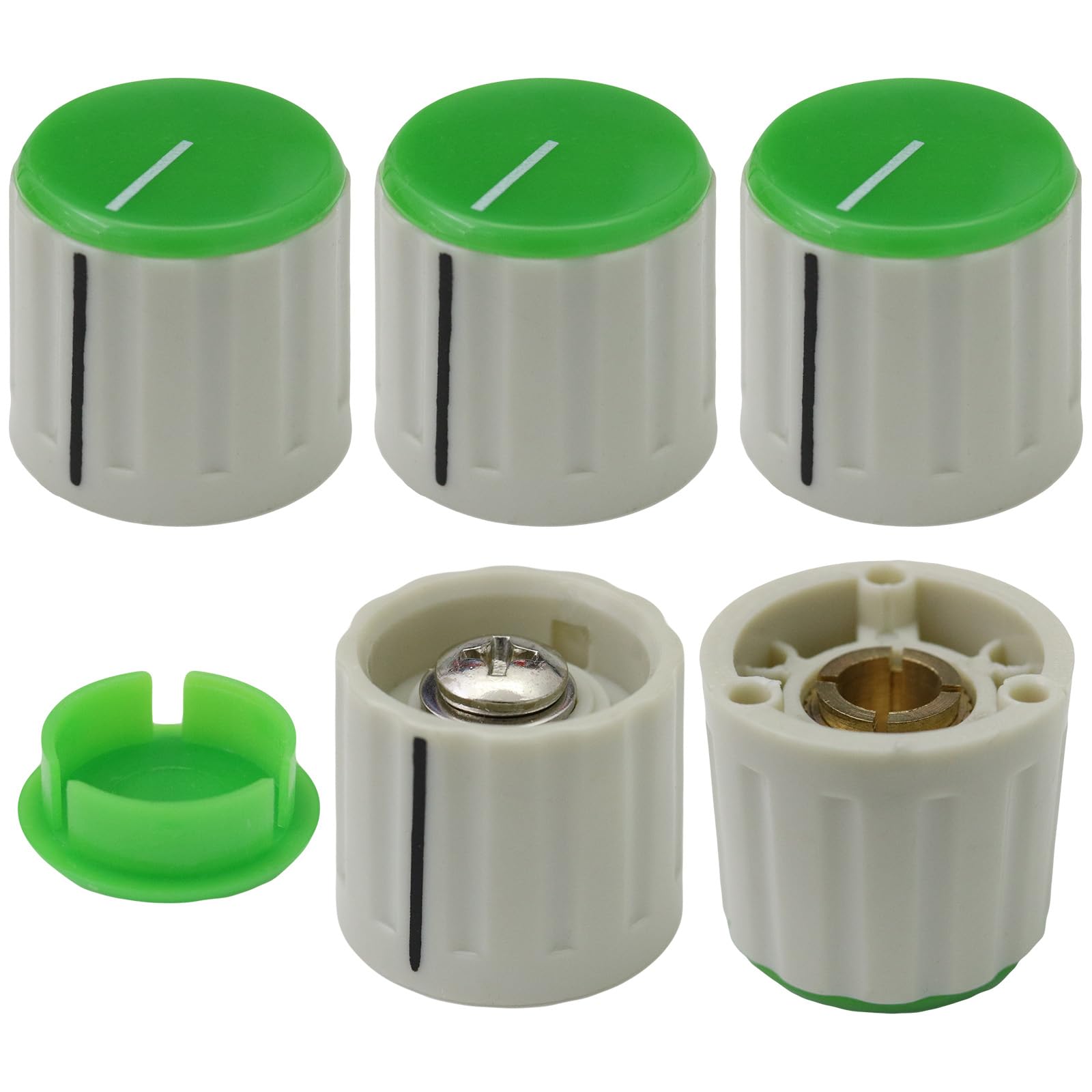 6mm Round Hole Colour Cap Collet Fixing Control Knob Pack of 5 (Green)