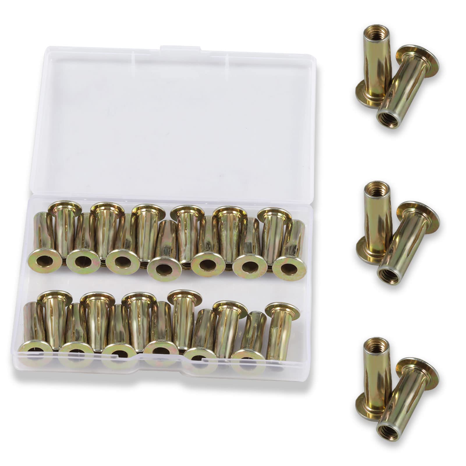 SPEEDWOX 25PCS Rivet Nut Tool Kit Zinc Plated Carbon Steel Flat Head Threaded Insert Nut Assortment Kit, M5
