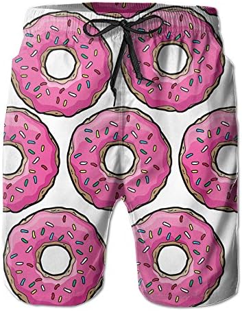 Pink Doughnut Men's Swim Trunks Quick Dry Beach Shorts Custom Boardshorts Seaside Size L