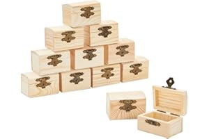 Juvale 12-Pack Small Wooden Boxes with Hinged Lid, Front Clasp - Unfinished Paintable Treasure Box for DIY Arts & Crafts, Halloween, Pirate Birthday Party (2.4x1.6x1.7 in)
