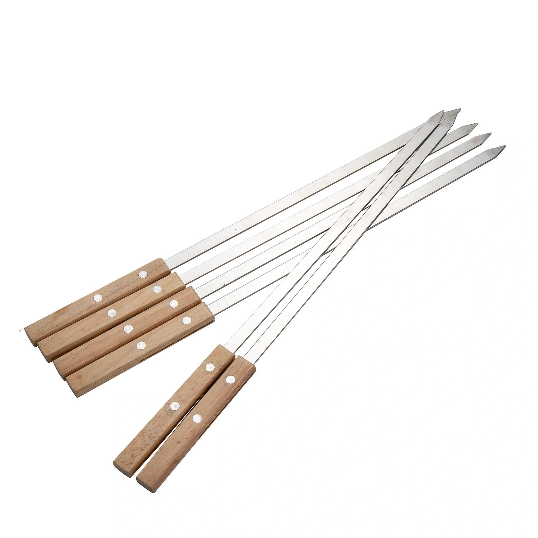 IMEEA 16.5in/42cm Flat Kebab Skewers 1 cm Wide BBQ Skewers Stainless Steel Flat Barbecue Skewers with Wooden Handle Metal Skewers, Set of 6