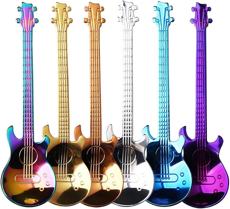 nuoshen 6pc Stainless Steel Guitar Coffee Teaspoons Dessert Ice Cream Stirring