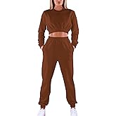 Mokoru Women's Workout 2 Piece Outfits Tracksuit Long Sleeve Crop Tops Joggers Pants Sets Sweatsuits