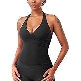 YEOREO Womens Halter Tank Tops Workout Impact Longline Strappy Top Padded Deep V Neck Wrap Gym Backless Bra Camisole