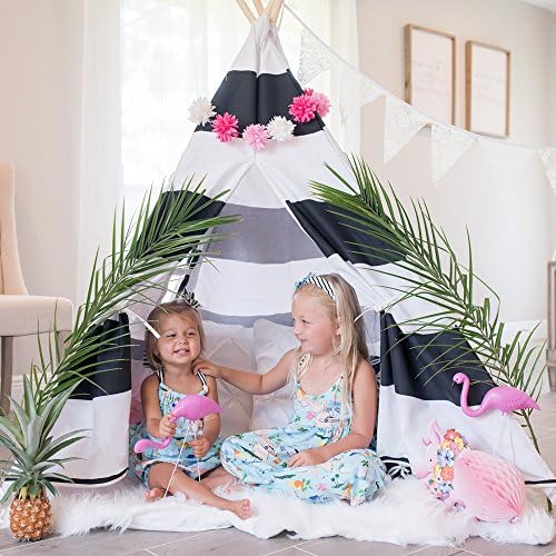 Little Dove Kid's Foldable Teepee Play Tent, One Four Ploes Style Strip Style Black/White (Mat Not Included)