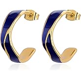 TaYolnFaSo Two Tone Enamel Hoop Earrings for Women C-Shaped Earrings Colorful Enamel Jewelry Christmas Gift for Wife Girlfriend