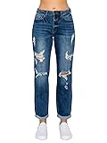 WAX JEAN Women's Boyfriend Jeans with Destructed