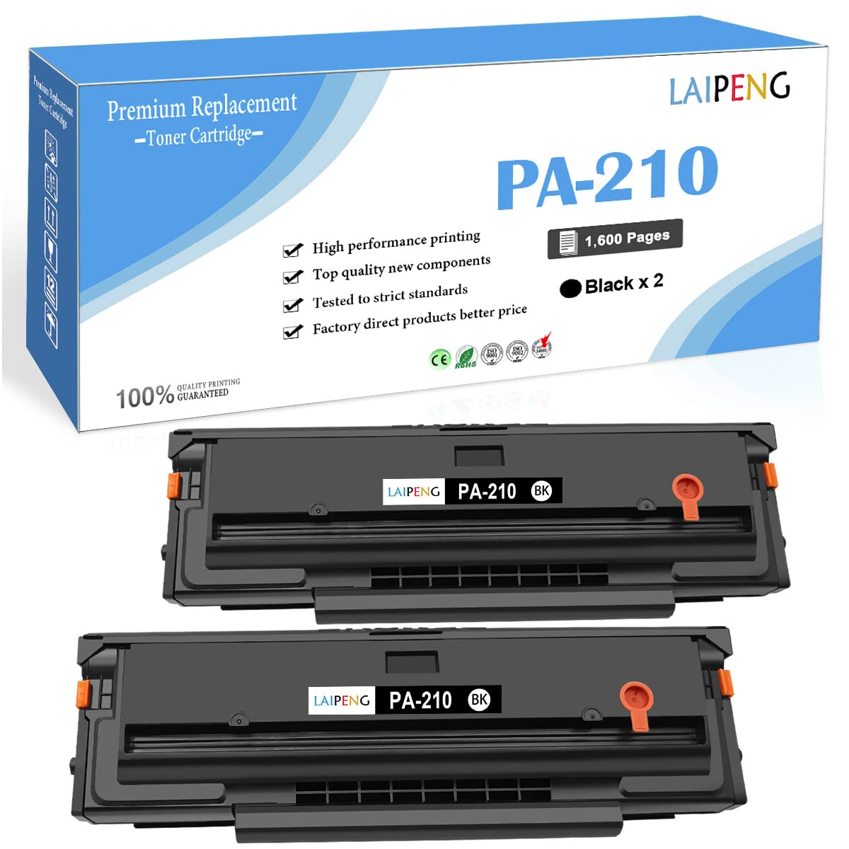 LAIPENG Compatible PA-210 PA210 Toner Cartridge 1600 Pages for P2500W P2502W P2508W M6500NW M6500N M6500W M6550NW M6552NW M6558NW M6600N M6600NW M6602NW M6608NW Printer [2 Black]
