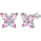 Butterfly Birthstone Stud Earrings - Women 925 Sterling Silver Butterflies Birthstone Stud Earrings Birthday Gift for Women