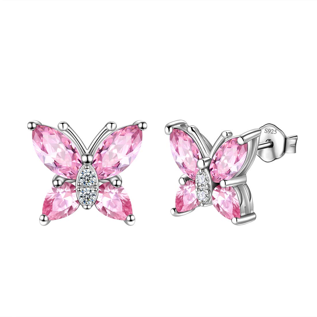 Aurora Tears Butterfly Earrings 925 Sterling Sliver October Birthstone Pink Opal Stud Animals Earrings Jewelry Gift for Women and Girls DE0160O