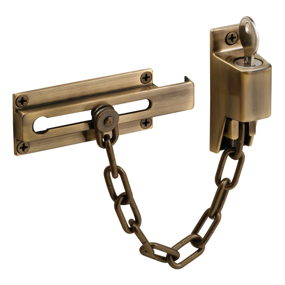 Photo 1 of Prime-Line U 9914 Steel, Antique Brass, Keyed Chain Door Guard (Single Pack)