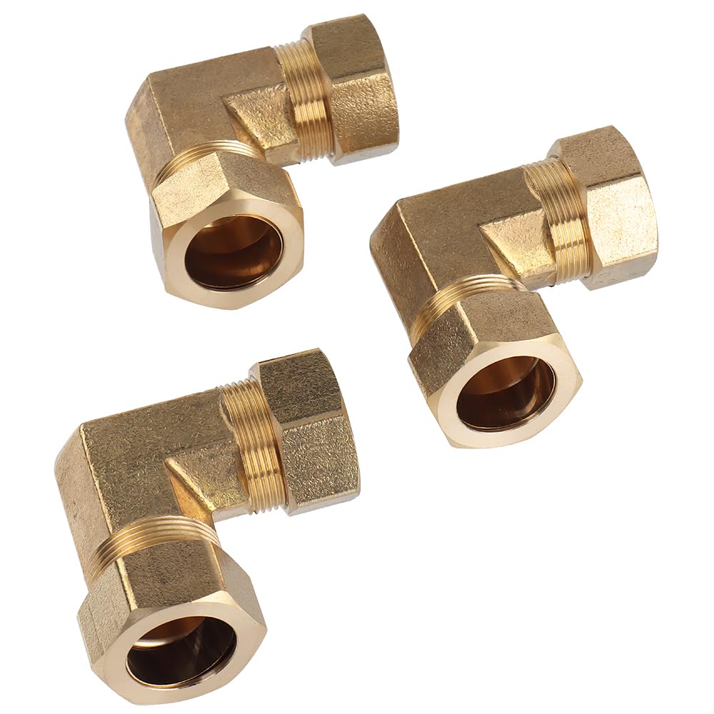 LTWFITTING 7/8-Inch OD 90 Degree Compression Union Elbow,Brass Compression Fitting(Pack of 3)