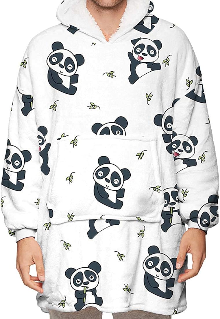 Mens Womens Sweatshirt Hoodie Blanket Print with Front Giant Pocket