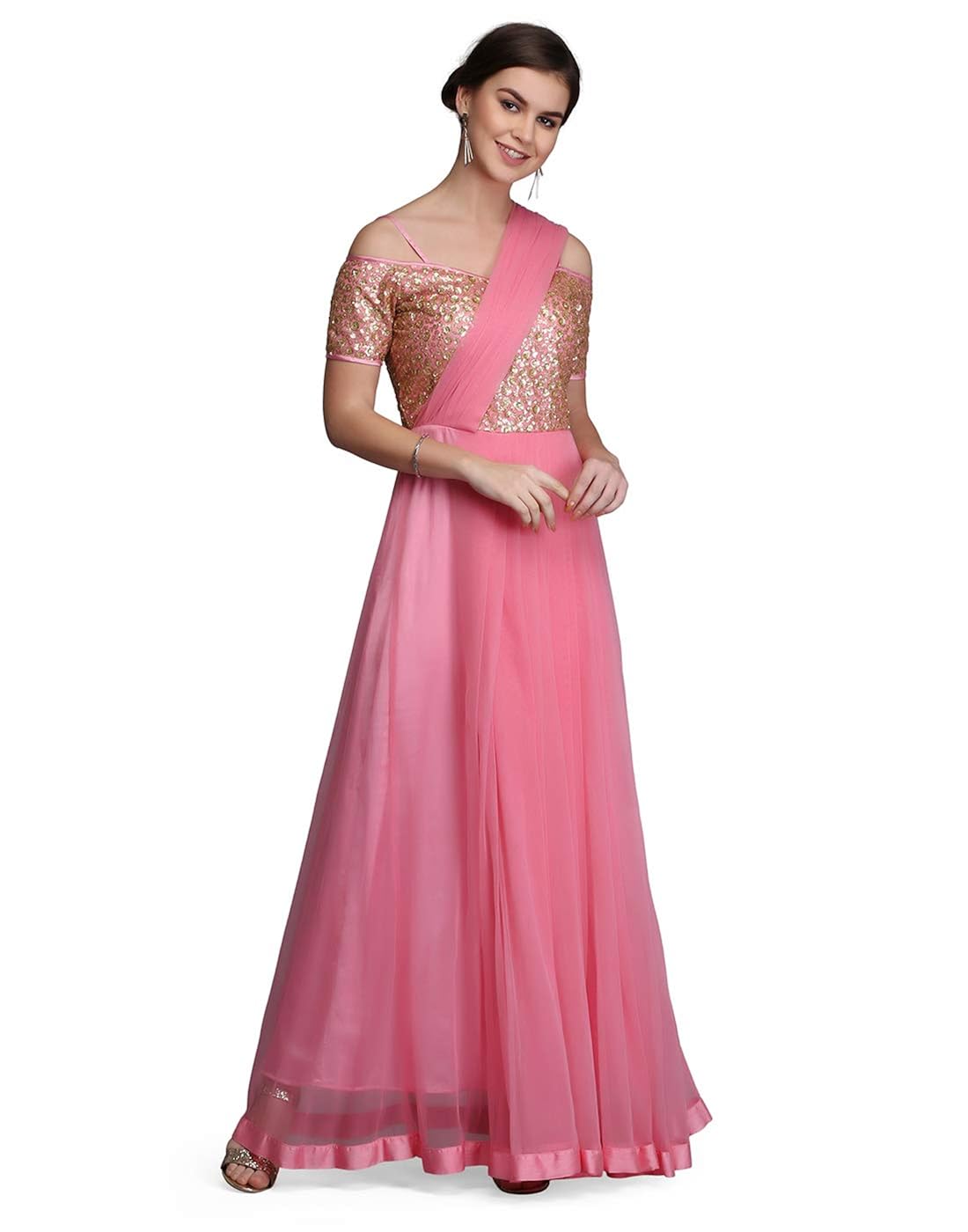 ojjasvi pink draped saree gown