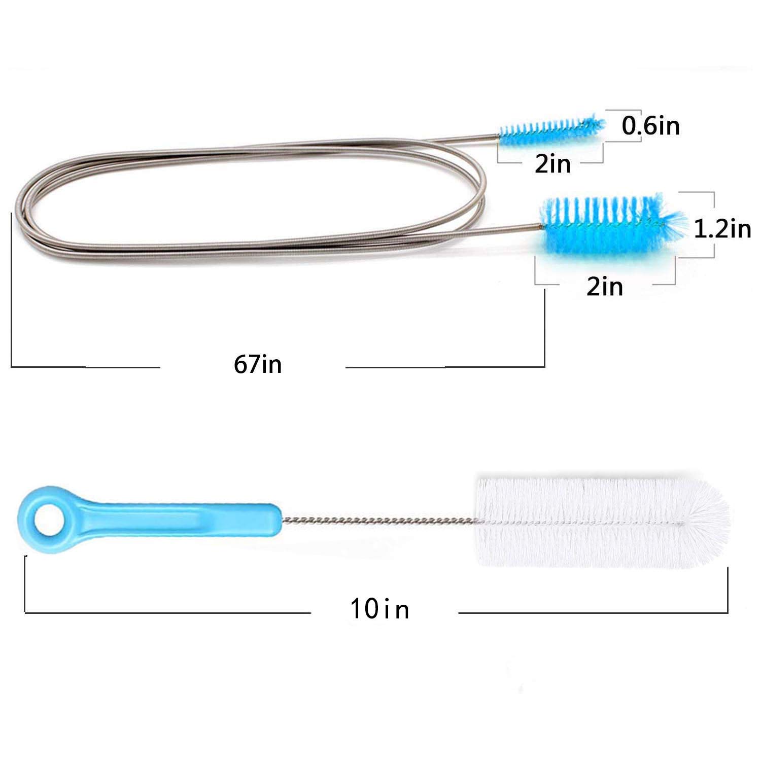 CPAP Tube Cleaning Brush - Flexible Stainless (6 Feet) Plus Handy Brush (10 Inches) fits Standard 22mm Diameter Tubing