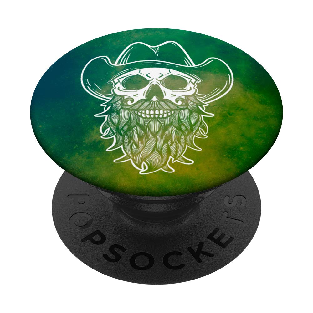 Skull with beard and cowboy hat in space - Western PopSockets Grip and Stand for Phones and Tablets