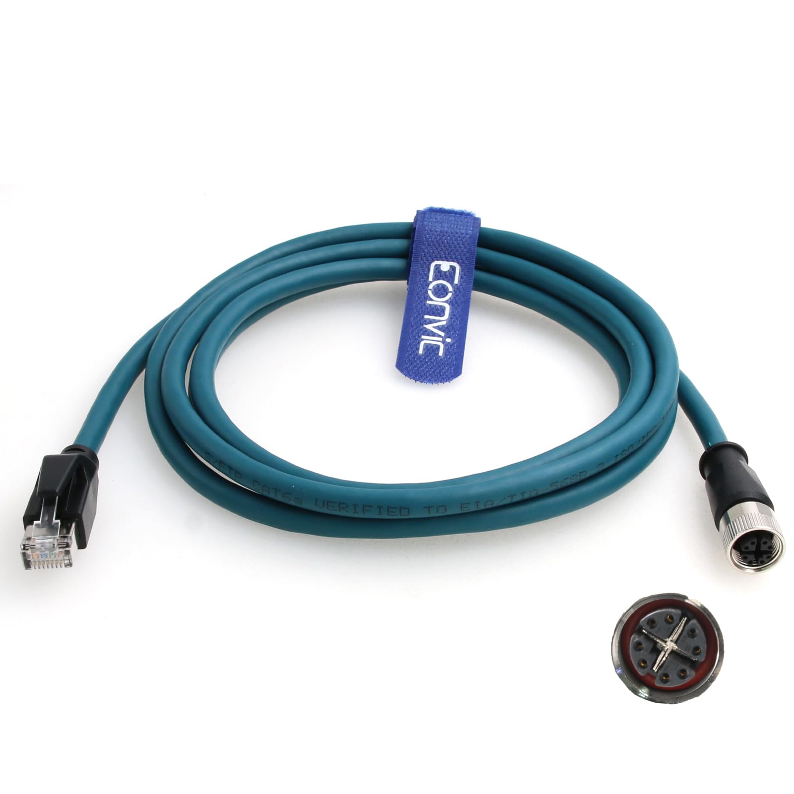 Eonvic M12 X Code 8 Pin Female to RJ45 Cat-7e High Flex Ethernet Cable for Cognex Industrial Camera (15M)