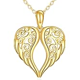 KECHO 14k Solid Gold Angel Wings Necklace for Women Real Gold Guardian Angel Pendnat Jewelry for Women