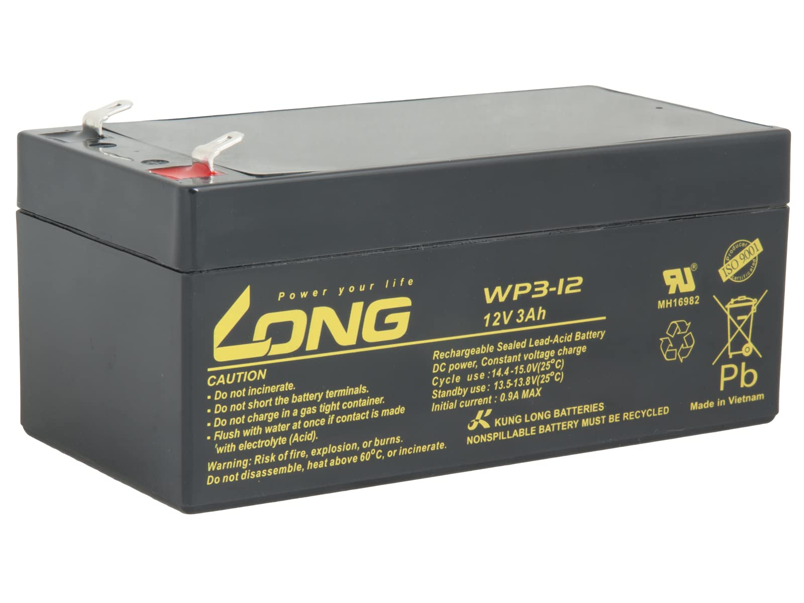 LONG PBLO-12V003-F1 12V 3Ah Lead-Acid Battery F1 (WP3-12)