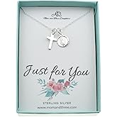 MOM & THREE DAUGHTERS Tiny Cross and Virgin Mary Necklace | 14" Sterling Silver Cable Chain | Little Girl's Jewelry |