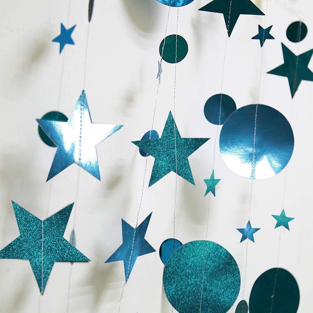 Cheerland Teal Wedding Party Decoration Emerald Twinkle Little Star Party Garlands Glitter Full Moon Streamer Banner for Birthday Wedding Receiption Baby Shower Sweet 16 Bachelorette Home - Image 4