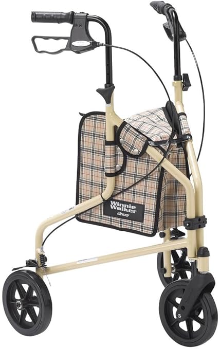 Drive Medical Winnie Lite Supreme Aluminum Three Wheel Rollator, Tan Plaid