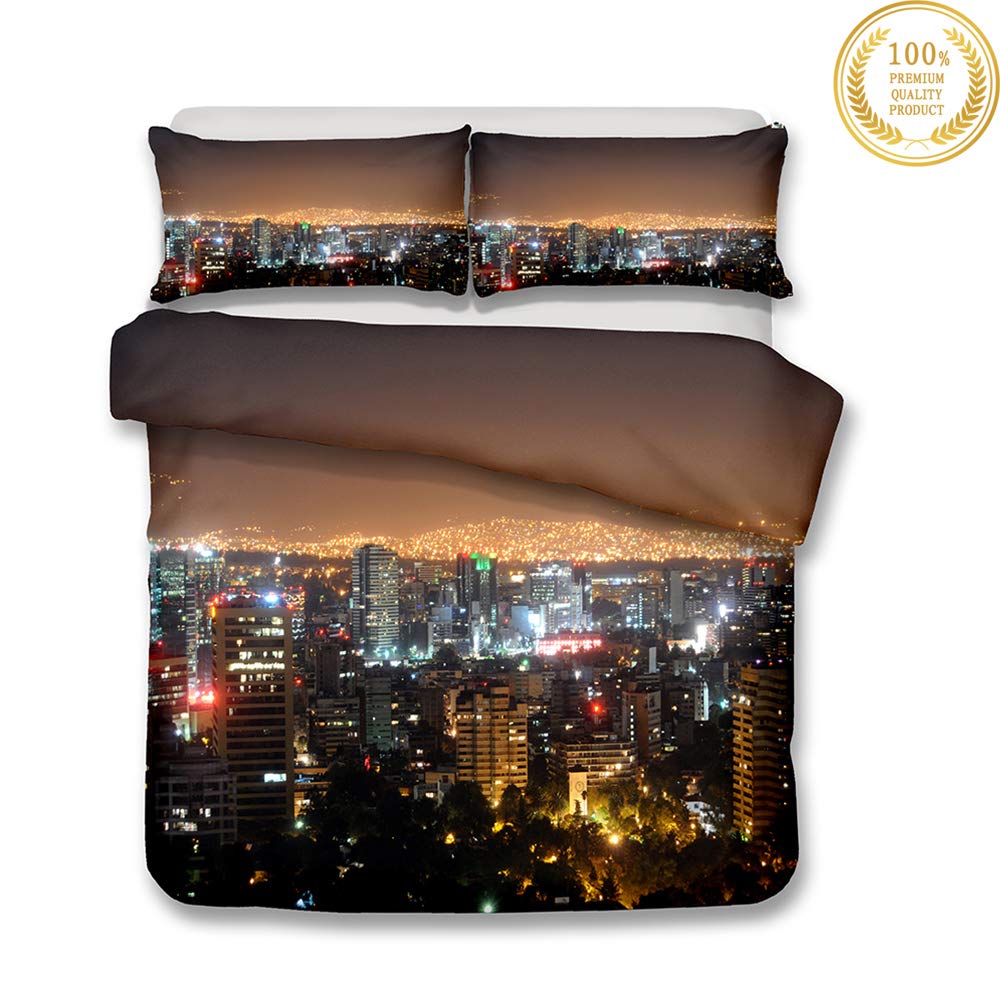 Chickwin Duvet Cover Set 3D City Landmark Pattern for Twin Full Queen King Size Bed, Microfiber Bedding Sets Duvet Set with Pillowcases and Quilt case (200x200cm,Tokyo Night)
