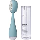 PMD Beauty Clean Pro - Electric Facial Cleansing Brush, Smart Facial Device with Silicone Brush & Heated Anti-Aging Aluminum, Gemstone, Precious Metal Massager, Sky with Renew Serum