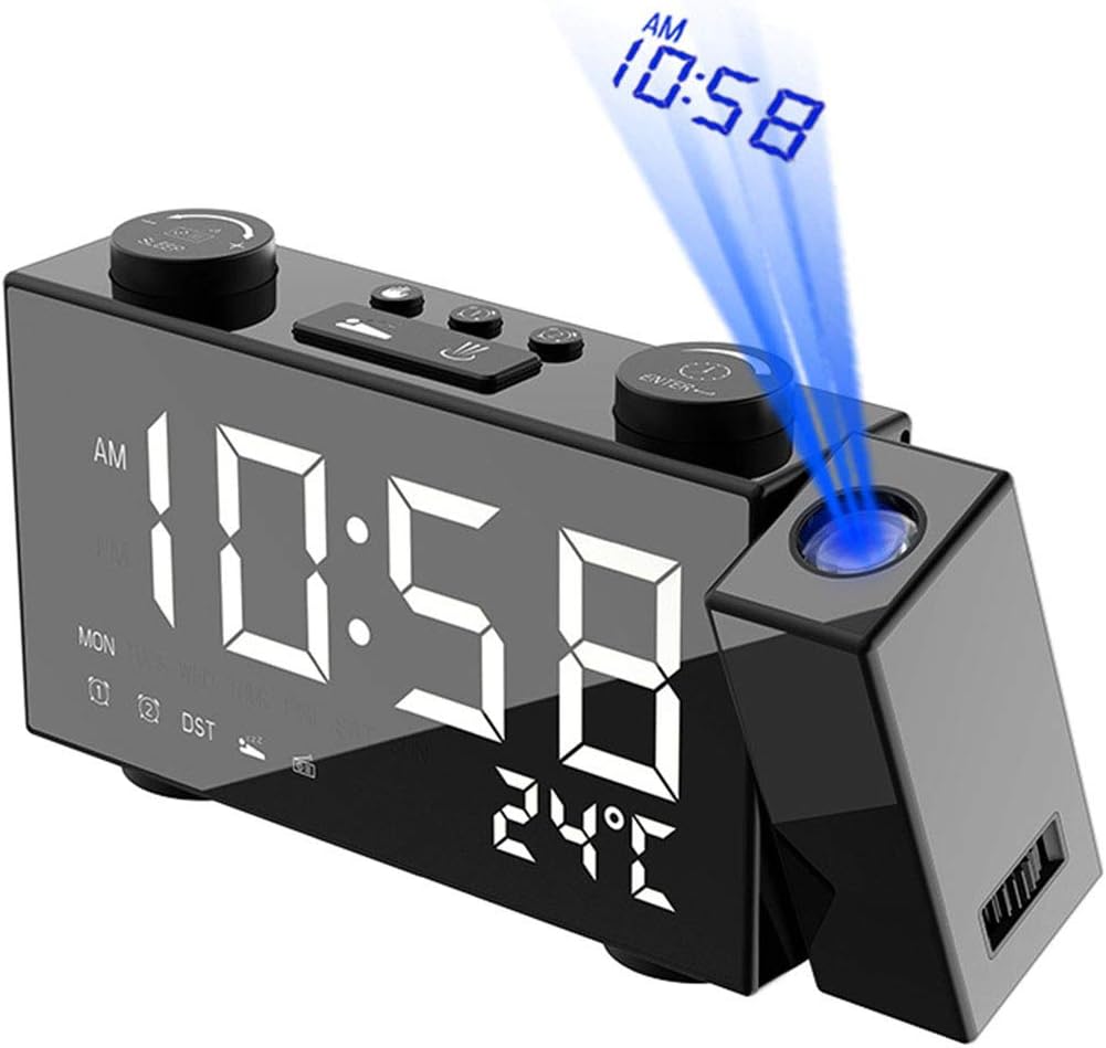 Rotating Projection Alarm Clock 6inch LED HD Display 180