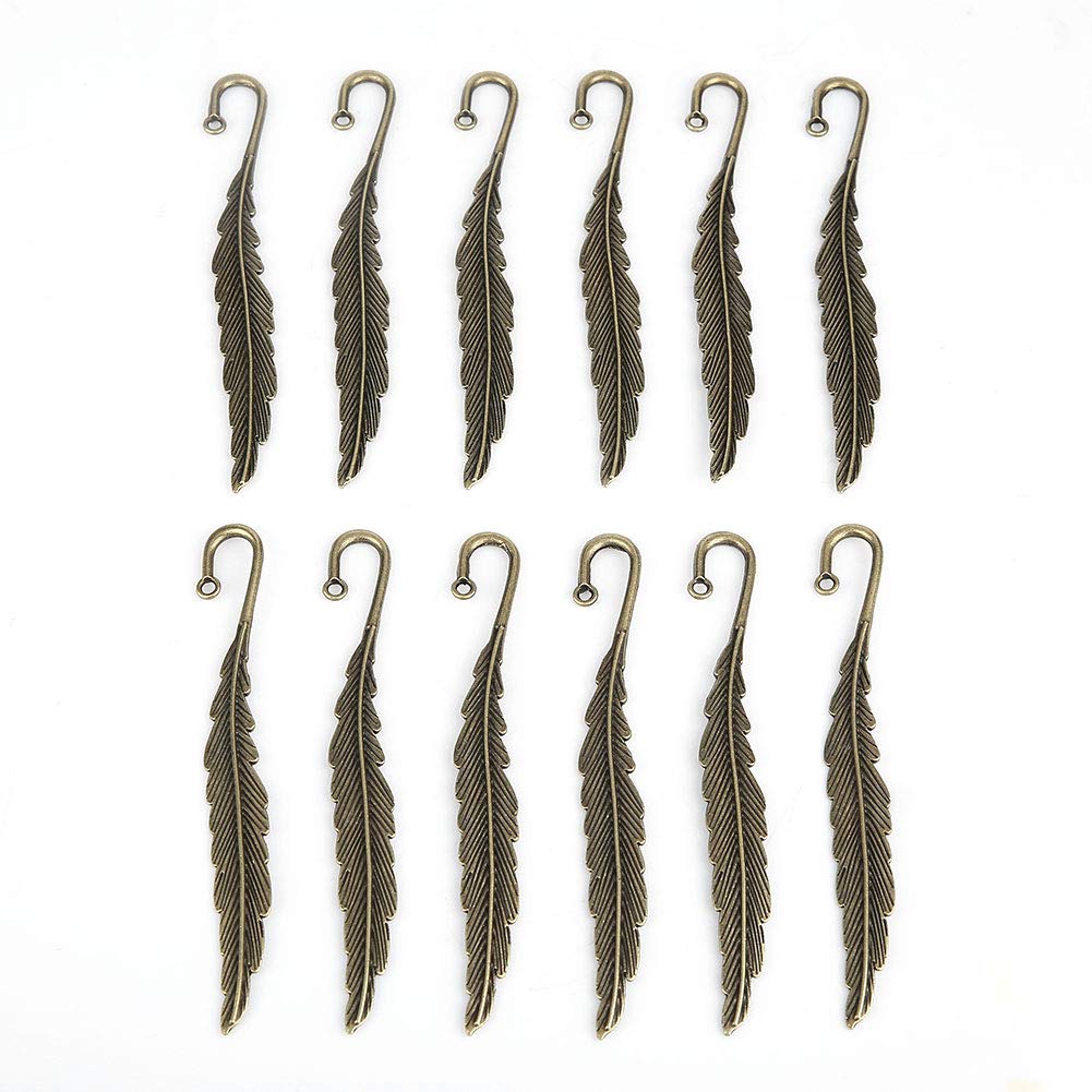 12Pcs Feather Metal Bookmarks Antique Elegant Thin Feather Shape Book Marks Ideal Gift for Friends Family Kids Students Adults