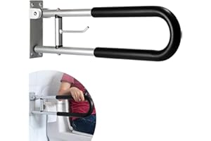 Ganggend Toilet Grab Bar 24 inch, U-Shaped Aluminum Alloy Toilet Safety Rail with Tissue Holder, Toilet Support Bars with Fli