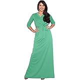KOH KOH Womens Long Sleeve Casual Cocktail Flowy V-Neck Gown Maxi Dress