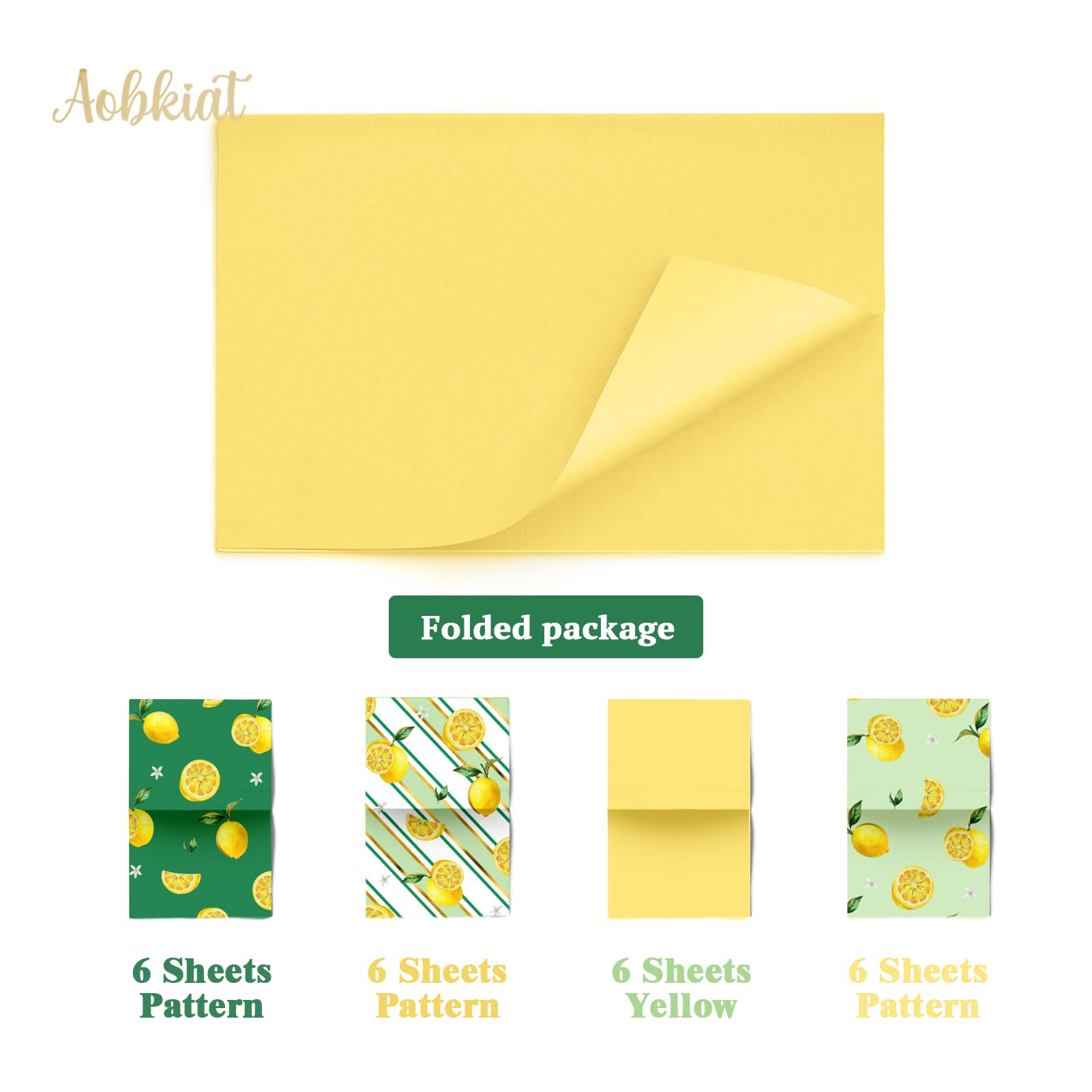 Aobkiat 24 Sheet Lemon Tissue Paper for Gift Bags,Yellow Green Lemon Pattern Wrapping Tissue for Spring Summer Birthday Baby Shower Party Present Packaging,20 x 15 Inch/Sheet