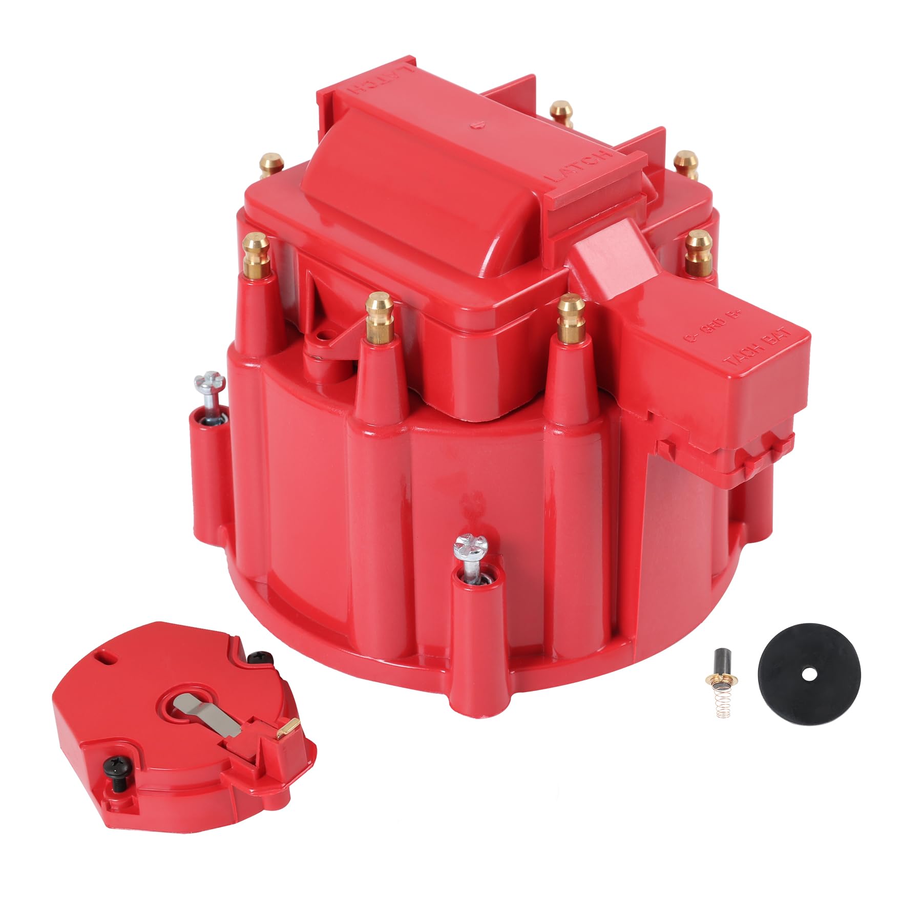 Photo 1 of HEI Distributor Cap and Rotor Replacement For K549 SBC 283 305 307 327 350 400 BBC 454 396 427 Red Male Large Distributor Cap Rotor Kit