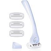 Billie Razors for Women, Cool Blue - 1 Handle, 4 Refills &amp; Magnetic Holder | 5 blade womens razors for sensitive skin, Surrounded by aloe shave soap, Ergonomic handle, Pivoting head, Magnetic Holder