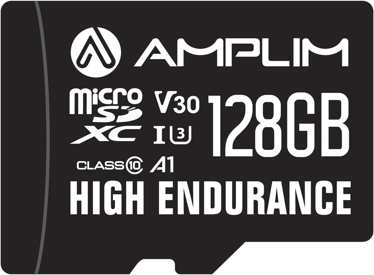 Amplim High Endurance 128GB MicroSDXC Card for Video Monitoring Cameras - Dash Cam, Body Cam, Surveillance Cam, Home Security Cam, Drone, Action Camera. U3, V30, A1, 4K UHD, Micro SD TF with Adapter: Computers & Accessories