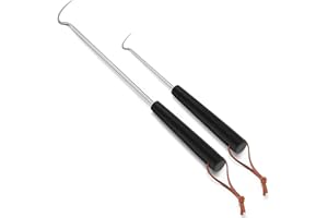 Leonyo 2 Pack Pigtail Food Flipper, 12 & 17 Inch Meat Hook Flippers Turner with Stainless Steel Shafts, Substitutes of Grill Tong, Spatulas, Fork for Kitchen Cooking BBQ, Plastic Handles, Right Handed