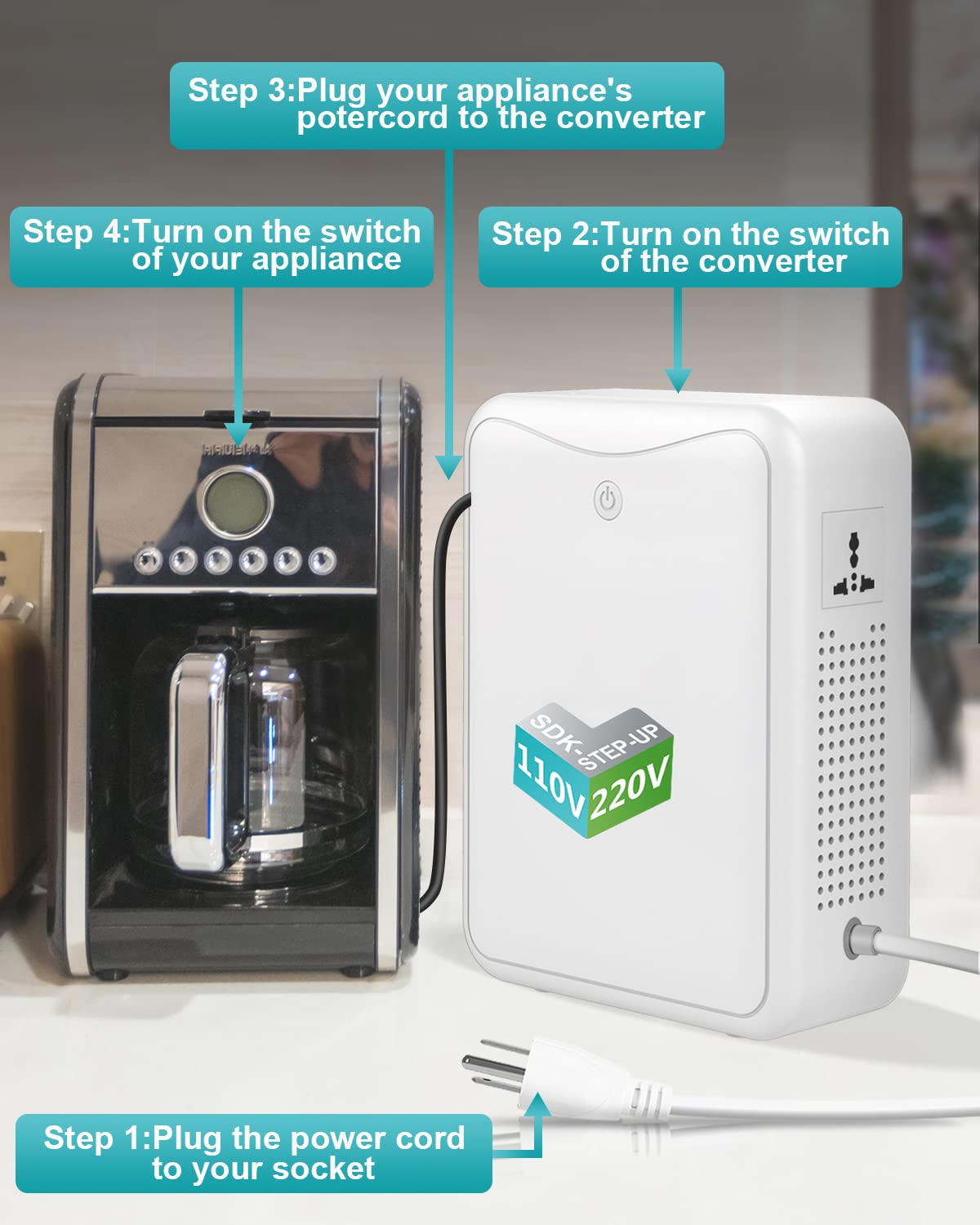 Step Up Transformer 110v to 220v Voltage Converter 2000w, No Noise, Suit for Juicer, Chocolate Machine and Other Appliances ，using 220V Asia Euro Appliance in US