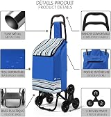VOUNOT Folding Shopping Trolley on 6 Wheels Stair Climbing Cart 30L Blue view 2