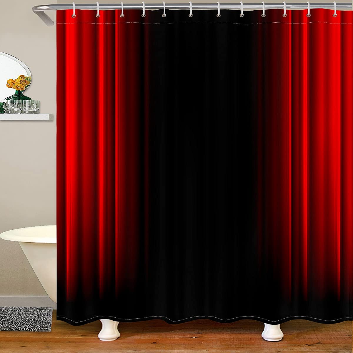 Loussiesd Abstract Ombre Shower Curtain Red and Black Bath Curtain Modern Waterproof Polyester Bathroom Curtains with 12 Hooks 72x84 Inch