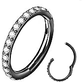 ORANGELOVE 20G 18G 16G Clear CZ Nose Ring Hoop 316L Surgical Steel Seamless Silver Septum Ring Clicker Jewelry Cartilage Earring Ear Piercing Hoop Earrings for Women Men Helix Rook Lobe Conch Tragus Daith Lip Hinged Piercing Jewelry with Cubic Zirconia