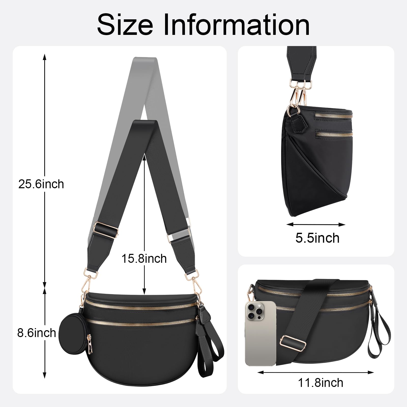 Bum Bags for Women Checkered Crossbody Bag with Removable Wallets Large Nylon Belt Purse Fanny Packs, Bonus with a Extra Strap