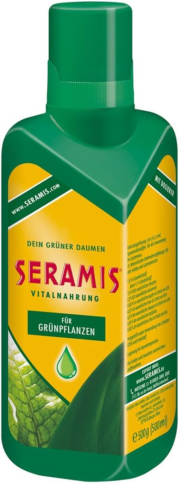 Seramis Flüssiger Pflanzendünger mit Dosierhilfe für alle Grünpflanzen, Vitalnahrung, 500 ml, Grün