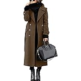 chouyatou Women's Winter Double Breasted Wool Coat Business Casual Long Winter Pea Coat with Belt
