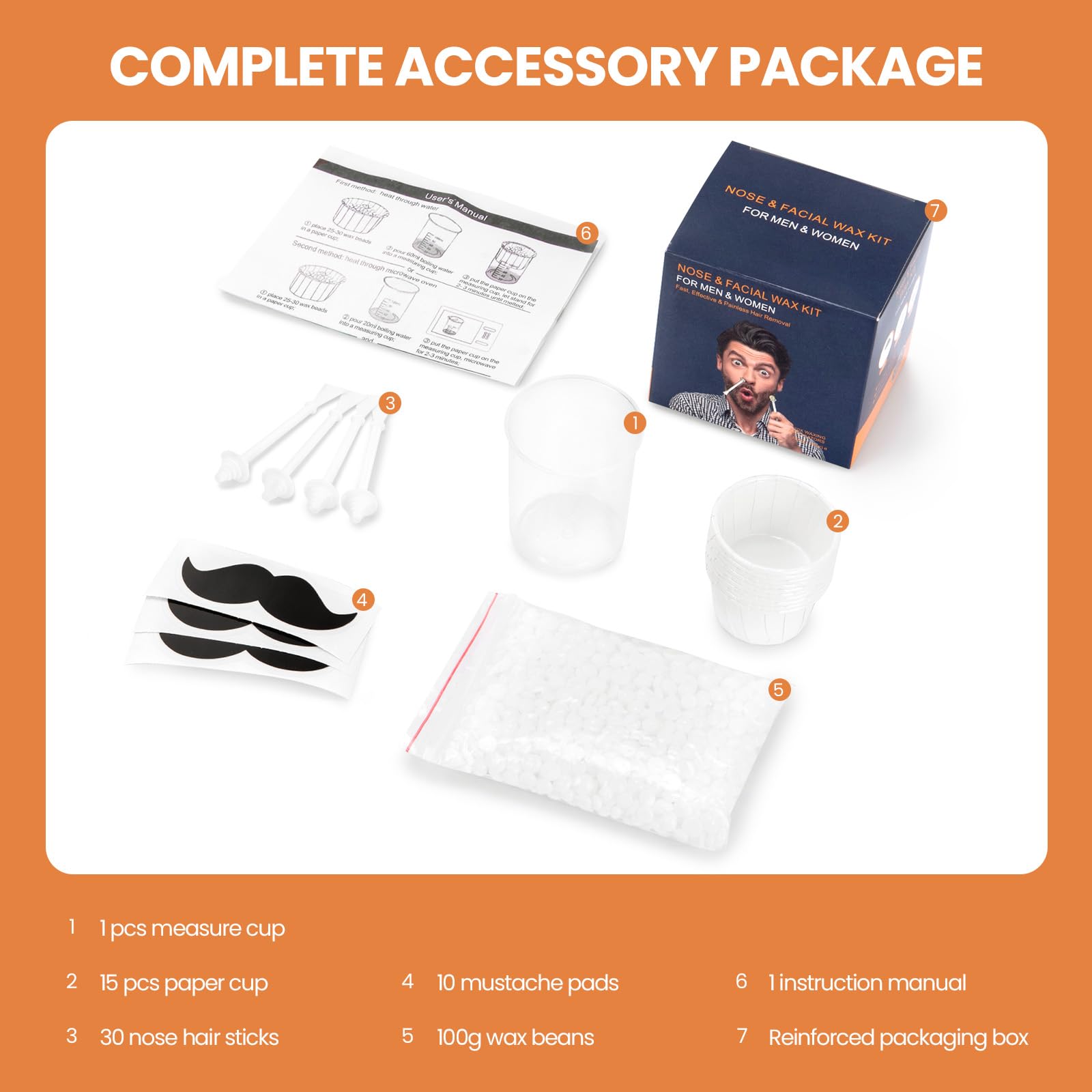 AUZEAL Nose Wax Kit Men With 30 Nose Waxing Sticks, Nose Hair Wax Kit With100g Wax, Up to 20 Uses, Safe, Quick and Painless Nose Hair Removal for Men