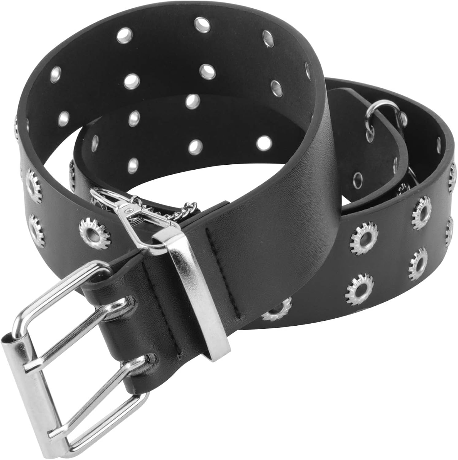 Holibanna Double Grommet Belt PU Leather Vintage Punk Belt 2 Hole Twin